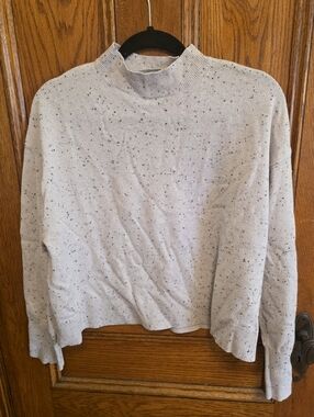 Everlane Mockneck Cropped Cashmere Sweater, Lavender Donegal. XL